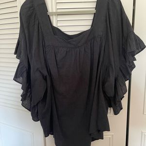 Plus Size Black Peasant Top with Ruffle Sleeve